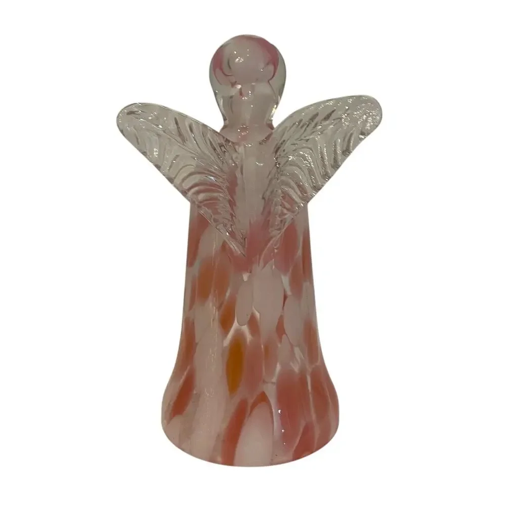 Hand Blown Poland Art Glass CHRISTMAS ANGEL 7in Pastel Pink & White Marbled New